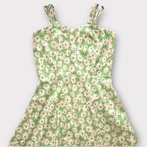 Green and Daisies All Over Print Spaghetti Strap Dress A-line, Juniors Large